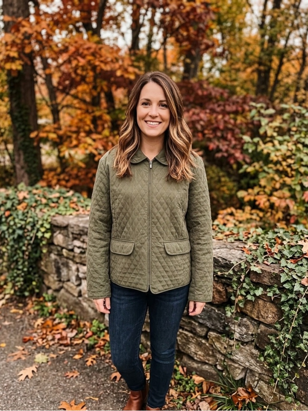 Christopher & Banks Quilted Olive Utility Jacket